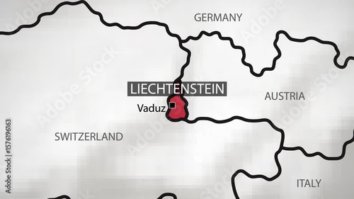 Liechtenstein Map - Fast Zooming from World Map. Animated Motion Graphics Shape Map of the Liechtenstein. 4K Resolution Stock Video for News, Vlogs etc.