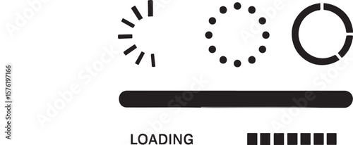 Vector art of various loading icons and progress bar elements isolated on transparent background