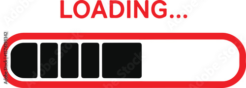 Vector art of red loading progress bar with text and black segments isolated on transparent background