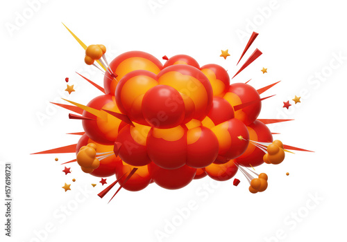 Isolated 3D Render Cartoon Explosion with Stars and Smoke