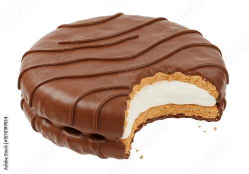 Isolated Chocolate Covered Moon Pie with Bite Taken