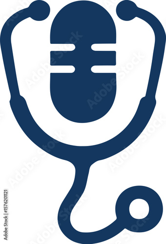 Vector icon of a microphone with stethoscope tubing wrapped around and earpieces connected, symbolizing medical communication, health education, and podcasting. Ideal for use in healthcare media, tele
