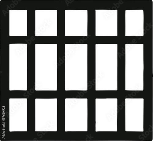 Vector illustration showing a symmetrical grid of uniform rectangular cells arranged in neat horizontal and vertical alignment, representing geometric structure, order, and modern simplicity. Ideal fo