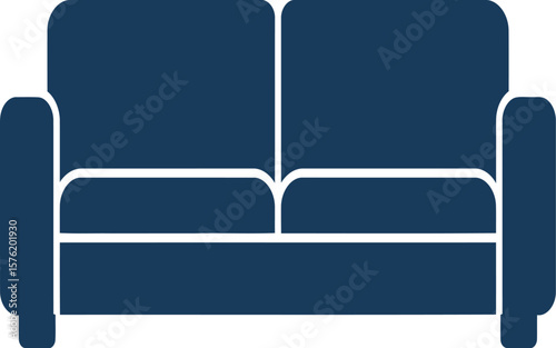 Comfortable navy blue sofa vector illustration, modern couch with armrests in living room