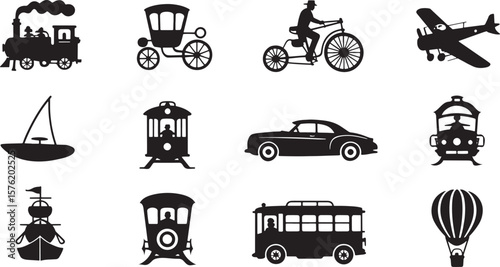 Vintage Transportation Icons Set Silhouette
