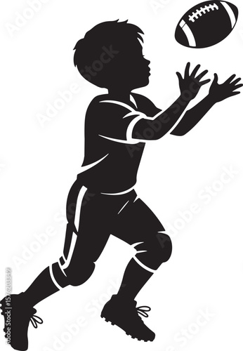 Child Playing Sports Catching Ball Silhouette Action