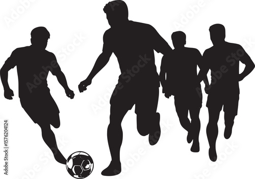 Dynamic Silhouettes of Soccer Football Players Dribbling and Running in Action

