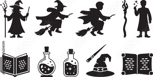Witchcraft and Magic Potions Themed Icons Silhouettes