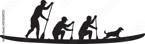 People and Dog Enjoying a Paddleboard or Canoe Adventure Silhouette