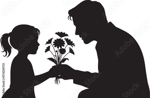 Father Giving Flowers to Child, Tenderness and Affection