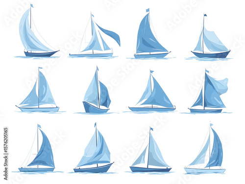 Sailboats sailing on water isolated on a transparent background