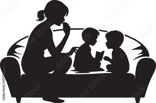 Mother and Children Sitting Together in Peaceful Interaction