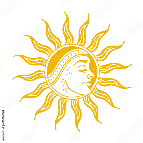 Golden Sun and Moon Symbol for Celestial Design
