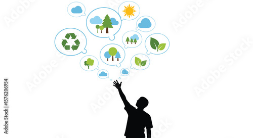Human hand reaching towards sustainable living concepts and environmental care ideals