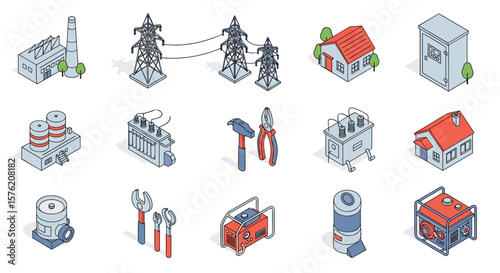 Isometric city infrastructure elements for energy and utility planning