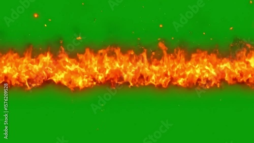 Fiery Horizontal Inferno Green Screen Looping Animation