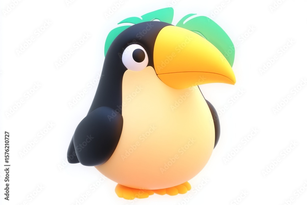 Naklejka premium 3D cartoon toucan fruit market icon in jet black and tropical orange, ultra high definition, detailed isometric view on white background