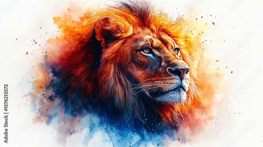 Naklejka premium lion watercolor style painting of the king of beasts