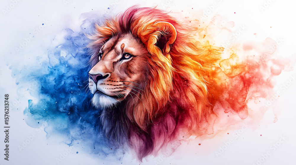 Naklejka premium lion watercolor style painting of the king of beasts