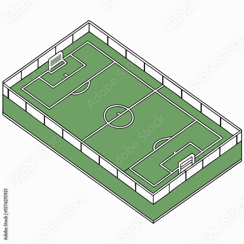 isometric view of a vibrant competitive soccer field with detailed markings and goal areas capturing the essence of outdoor sports events