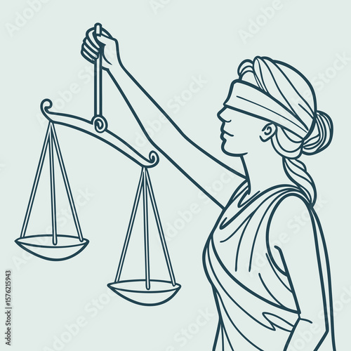 Minimalist Illustration Depicting Lady Justice Holding Scales in a Serene Style for Legal and Justice Concept Representation