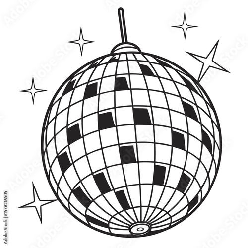 illustration of a disco ball reflecting light with sparkles and a monochrome design capturing the essence of dance and nightlife ambiance minimal 50