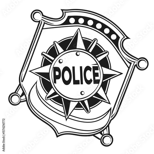 Detailed illustration of a police badge emblem featuring intricate design elements and authoritative symbols for law enforcement representation