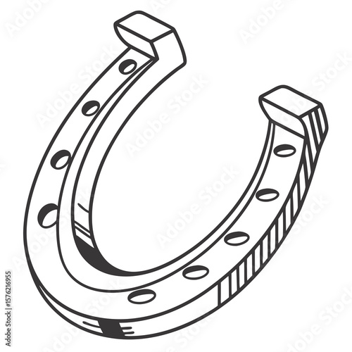 Minimalist Line Art Illustration of a Horseshoe Depicting Traditional Symbol of Luck and Protection in a Simple Black and White Style Suitable for