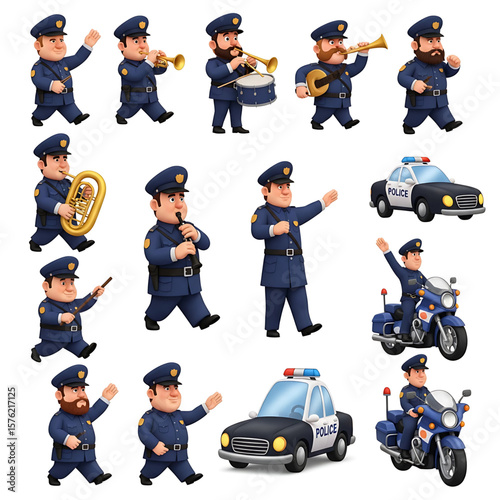 Cartoon Officers, Patrol Cars, Crime Scene Equipment, Safety Signs, Surveillance Icons, Handcuffs, Traffic Tools -Massive 3D Police Clipart Pack & Law Enforcement Accessories Crime Prevention Month   