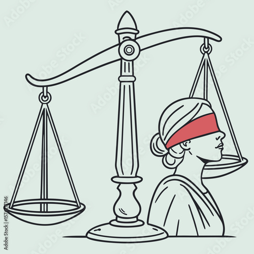 Illustration of Lady Justice with a blindfold and balanced scales symbolizing fairness and impartiality in the legal system 150 characters