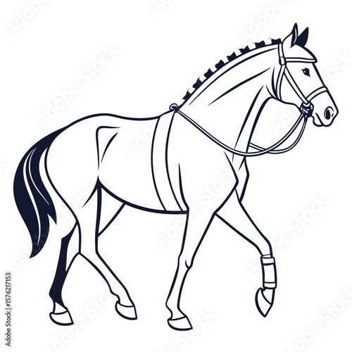 Elegant Line Art Illustration of a Prancing Horse Showcasing Grace and Power in a Minimalist Style for Artistic and Design Projects