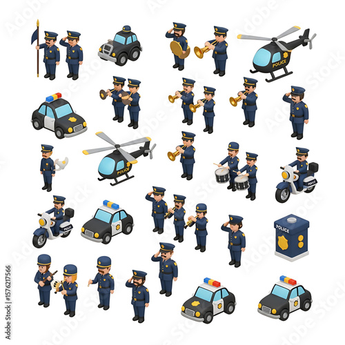 Cartoon Officers, Patrol Cars, Crime Scene Equipment, Safety Signs, Surveillance Icons, Handcuffs, Traffic Tools -Massive 3D Police Clipart Pack & Law Enforcement Accessories Crime Prevention Month   