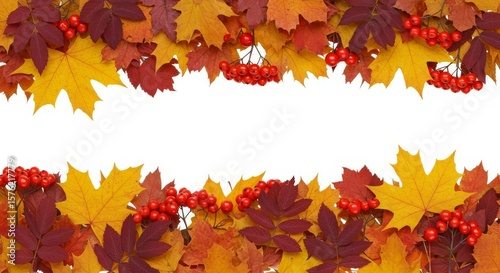 Autumn Leaves and Berries Frame Colorful Fall Foliage Background