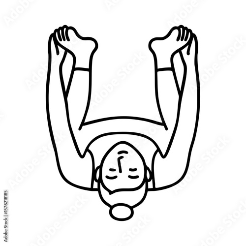Minimal line art of woman in happy baby yoga pose lying on back