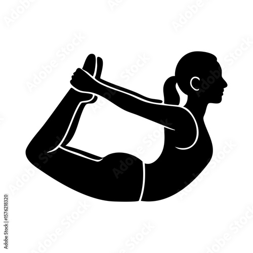 Silhouette of woman performing bow pose stretching chest and thighs