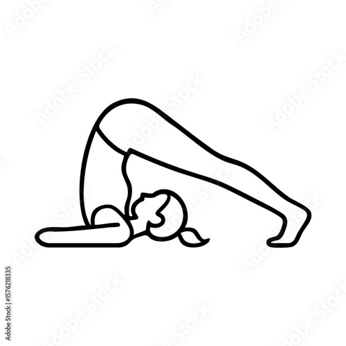 Line drawing of woman in plow yoga pose for deep spinal stretch