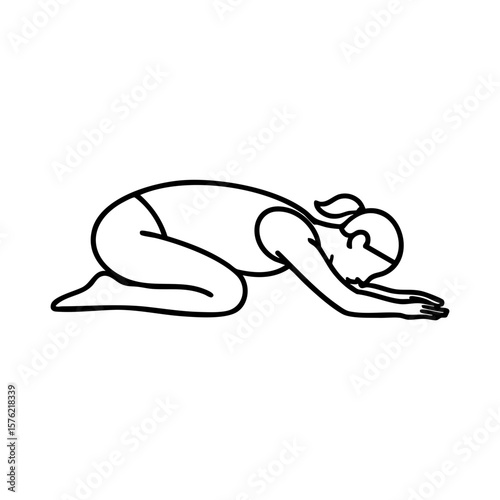Line drawing of woman resting in child’s pose for deep relaxation