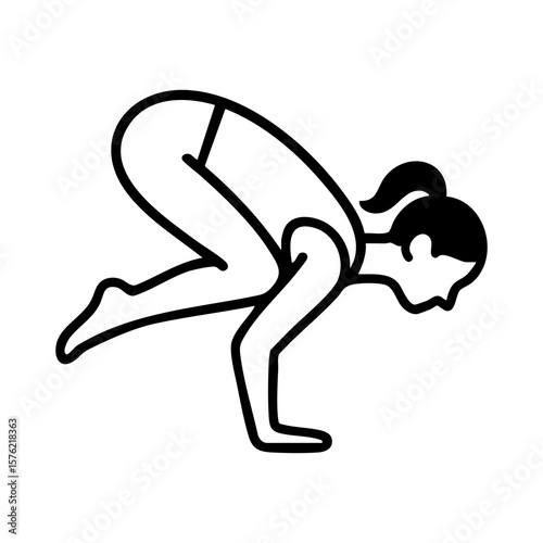 Line art of woman balancing in crow pose advanced yoga arm balance