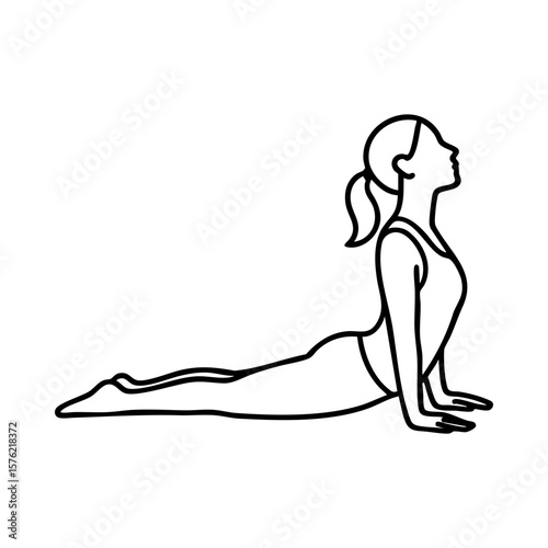 Line drawing of woman in cobra yoga pose for chest and back stretch