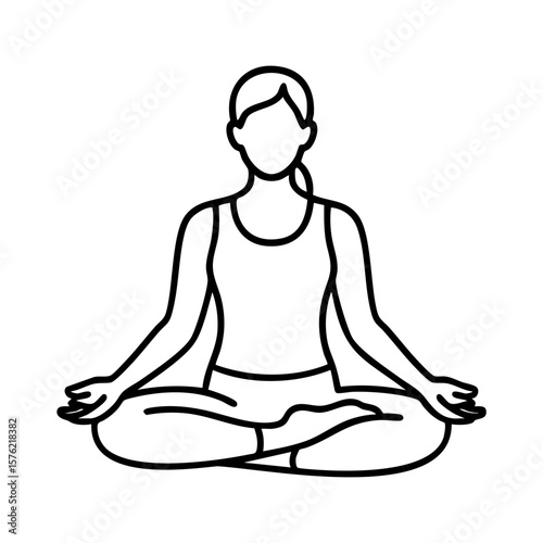 Line drawing of woman meditating in seated easy pose yoga posture