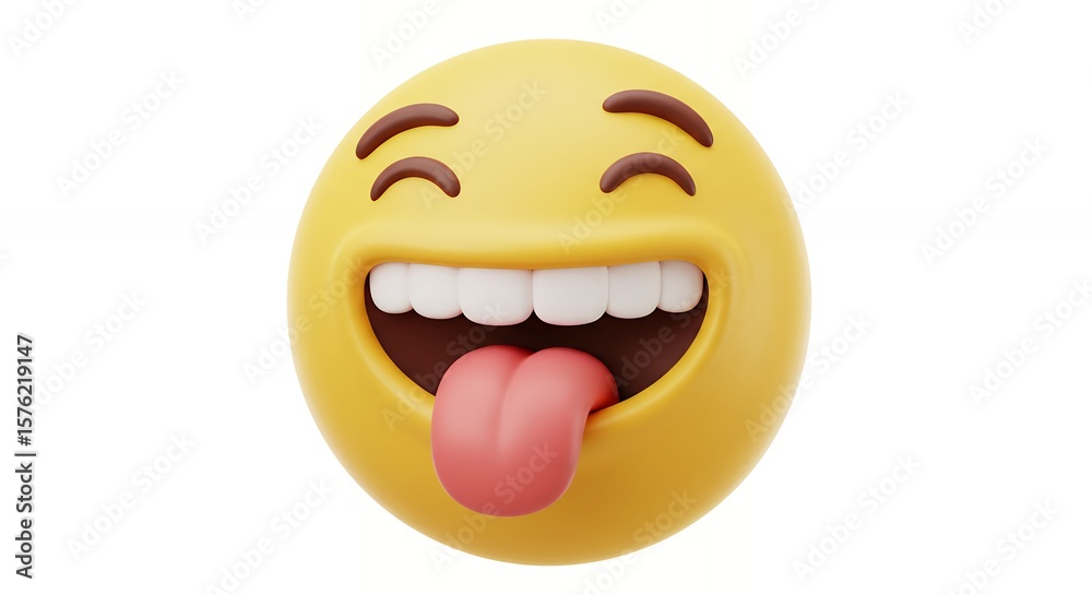 Fototapeta premium Cheerful yellow emoticon with tongue out