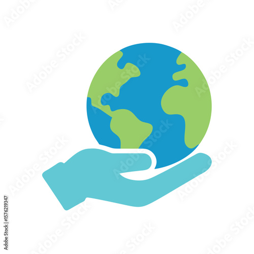 Earth globe held in a hand World Population Day concept on holding blue