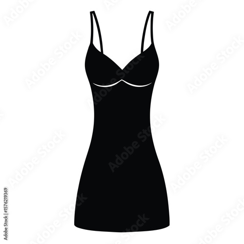 Elegant black slip dress with thin straps creates a classic, timeless silhouette