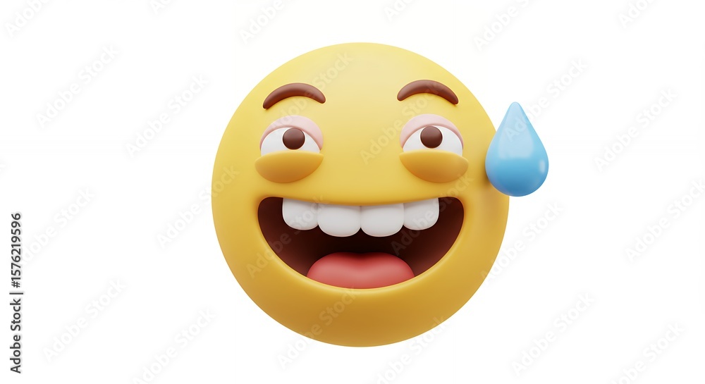 Fototapeta premium Happy emoji with sweat droplet