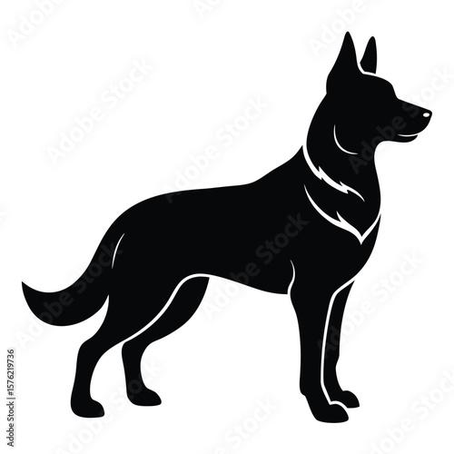 The stoic black dog stands attentively in silhouette, showing its elegant pose against transparency