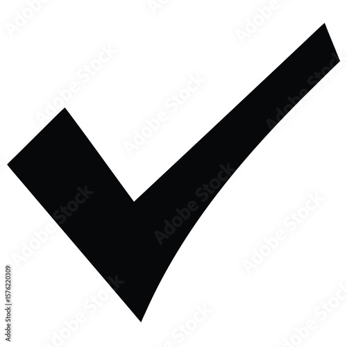 A bold check mark appears as a clean, solid black symbol on white