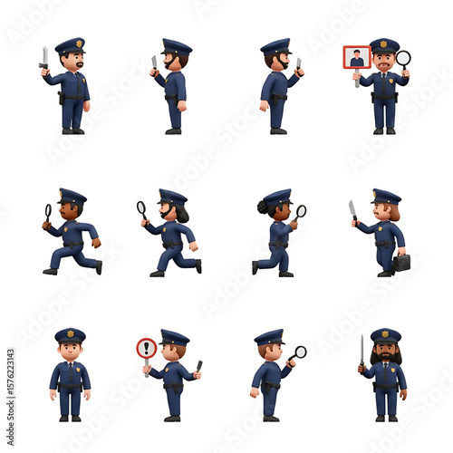 Cartoon Officers, Patrol Cars, Crime Scene Equipment, Safety Signs, Surveillance Icons, Handcuffs, Traffic Tools -Massive 3D Police Clipart Pack & Law Enforcement Accessories Crime Prevention Month   