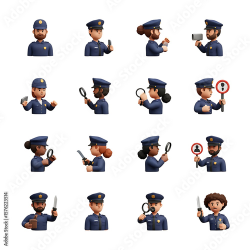 Cartoon Officers, Patrol Cars, Crime Scene Equipment, Safety Signs, Surveillance Icons, Handcuffs, Traffic Tools -Massive 3D Police Clipart Pack & Law Enforcement Accessories Crime Prevention Month   