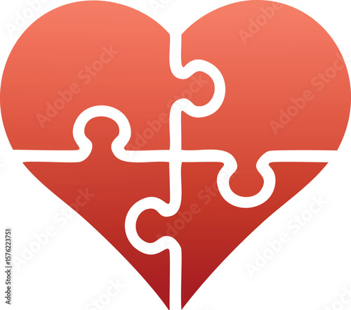Heart shaped jigsaw puzzle pieces connected together connection