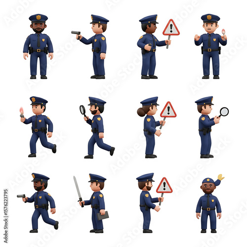 Cartoon Officers, Patrol Cars, Crime Scene Equipment, Safety Signs, Surveillance Icons, Handcuffs, Traffic Tools -Massive 3D Police Clipart Pack & Law Enforcement Accessories Crime Prevention Month   